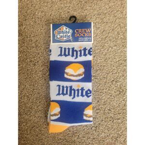 White Castle Crew Socks Men's Shoe Size 6-12 NWT Novelty Slider Burger Blue